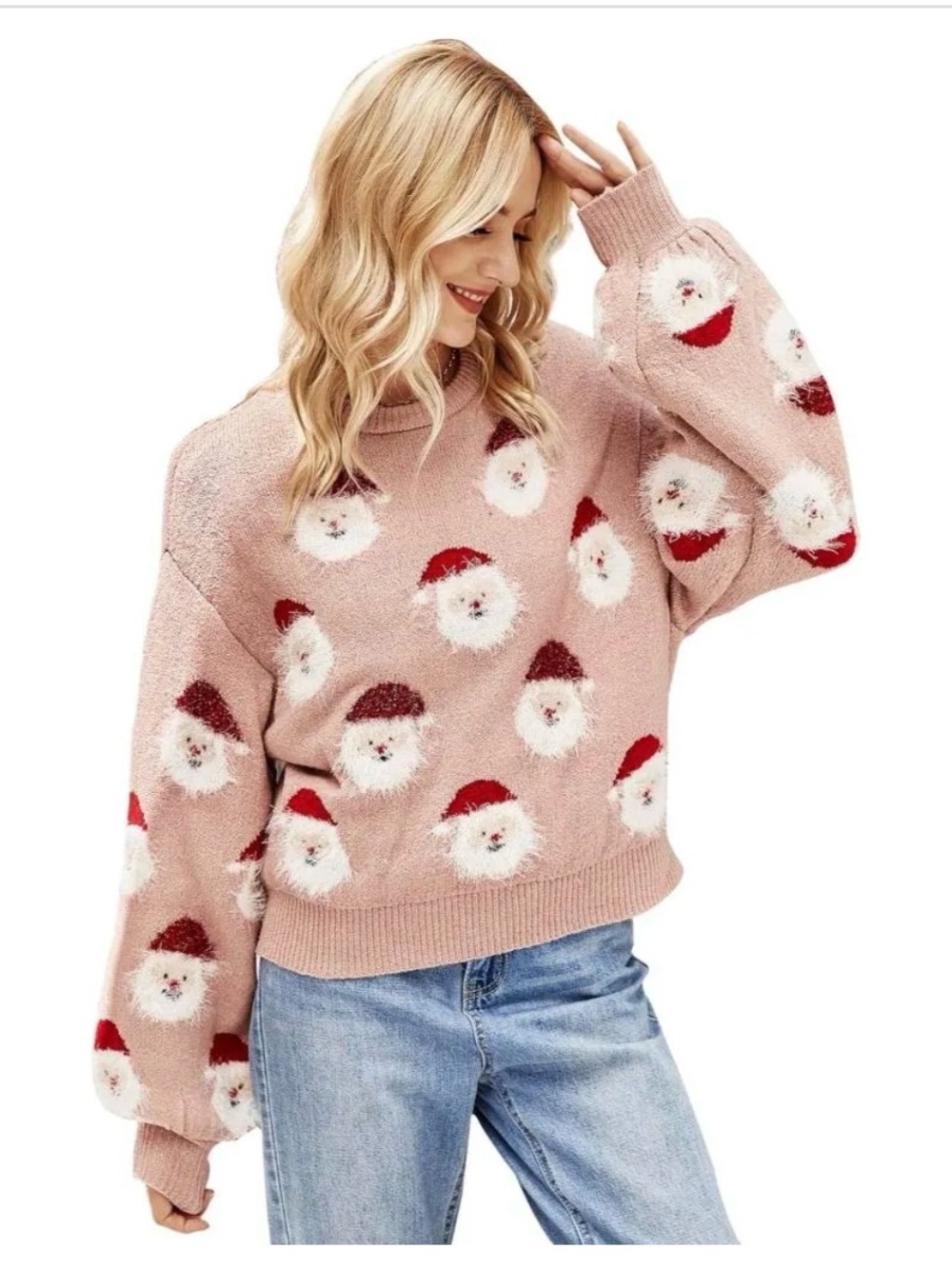 Cozy Pink Santa Face Holiday Sweater